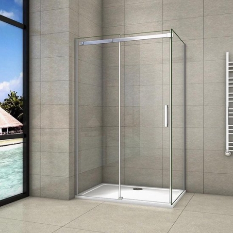 130x195cm Schuifbare douchecabine met zijwand 80cm, 6mm helder glas