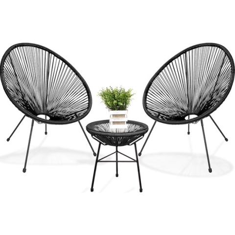 LifeGoods Acapulco Stoel Bistroset - Tuinstoelen - Tuinset met Bijzettafel - 3-Delig - Zwart