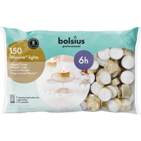 600 stuks Bolsius professional witte 6-uurs waxinelichtjes met goudkleurige cups in Horeca zak