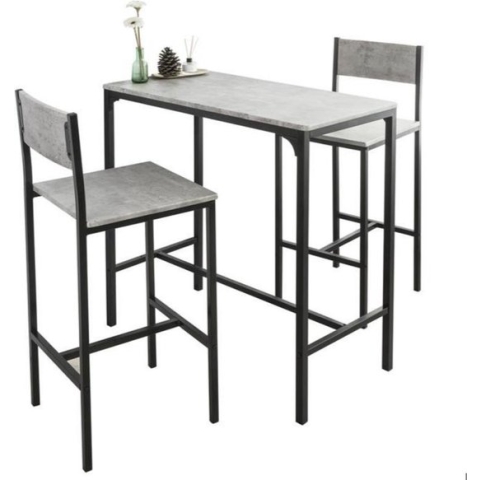 Simpletrade Bartafel set - Bar - 2 Barkrukken - Hout - Grijs - 89x45x87 cm
