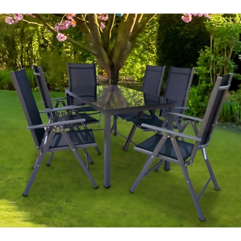 VCM Set Tuinmeubelen Alu Glas Tuinset Zitgroep Eettafel Stoelen 190 SW Set Tuinmeubelen Alu Glas Tuinset Zitgroep Eettafel Stoelen 190 SW