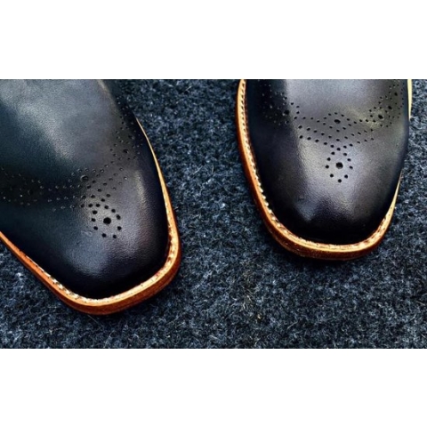 Volledig Lederen Herenschoen, donkerblauw met grijs, maat 41