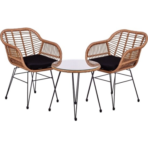 Balkonset - Balkonset 2 personen - Tuinset - Balkonstoel - Kuipstoel - 2 stuks - Weerbestendig - Polyrotan - Naturel - 45 x 49 x 82 cm