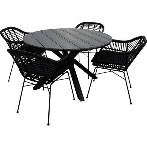 5-delige ronde tuinset | 4 Oslo dining tuinstoelen (Black) | ⌀ 120cm Cyprus tuintafel (Grey)