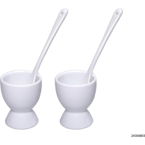 Eierdop - 2 Stuks - Wit Porselein - Inclusief Lepel