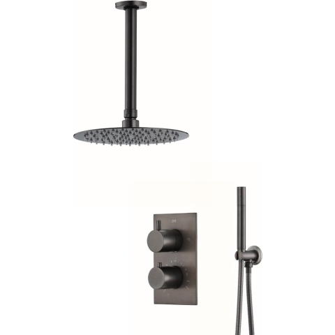 Ced'or complete inbouw regendouche 20cm met plafondarm en staafhanddouche Verouderd Ijzer ( inbouwdelen + afbouwdelen )