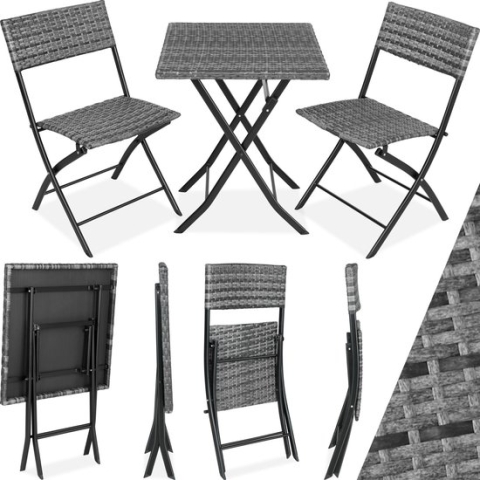 Tuinset Balkonset - wicker Trevi - 2 stoelen en een tafel - grijs - 403197