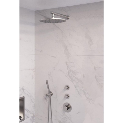 Brauer Brushed Edition Regendoucheset inbouw - hoofddouche 30cm - 3 gladde knoppen - rechte wandarm - handdouche staaf 1 stand - PVD - geborsteld RVS