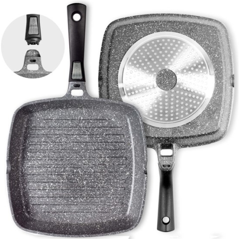 Coninx Grillpan inductie 28cm - Steakpan vleespan - Grill pan met Afneembare Handgreep - PFAS-vrij - Geschikt voor alle warmtebronnen