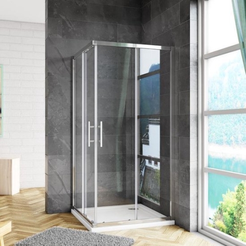 110x80x185cm Douchecabine hoekinstap met schuifdeuren 6mm ESG glas