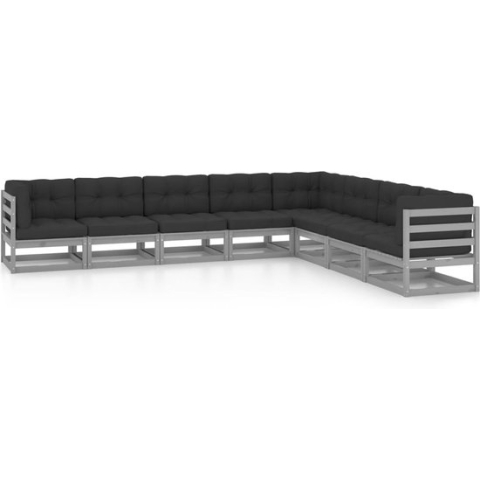 vidaXL-8-delige-Loungeset-met-kussens-massief-grenenhout-grijs