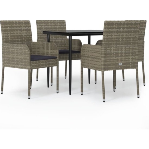 vidaXL-5-delige-Tuinset-met-kussens-poly-rattan-zwart-en-grijs