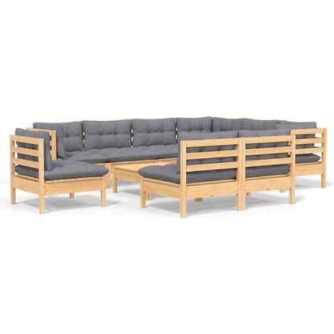 vidaXL-10-delige-Loungeset-met-grijze-kussens-massief-grenenhout