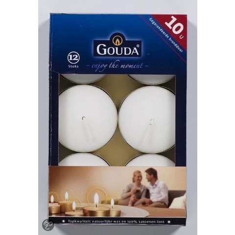 GOUDA Stompkaars Gouda Maxilichten 10 uur doos 12 wit (per 6 stuks)