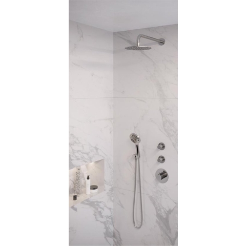 Regendoucheset Inbouw Brauer Chrome Edition Thermostatisch 20cm met Gebogen Wandarm en Handdouche 3-Standen Losse Stopkranen Chroom