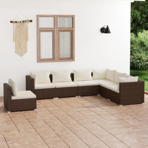vidaXL-7-delige-Loungeset-met-kussens-poly-rattan-bruin