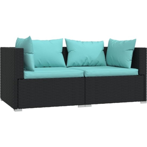 vidaXL-Tweezitsbank-met-kussens-poly-rattan-zwart