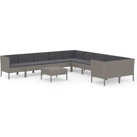 vidaXL-11-delige-Loungeset-met-kussens-poly-rattan-grijs