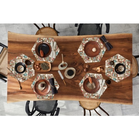 Placemats hexagon - Onderleggers placemats - Placemat zeshoek - Kat - Boek - Kast - Jongens - Meisjes - Kinderen - Kind - 6 stuks
