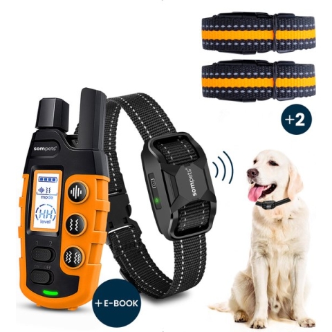 Sompets® Anti Blafband met Afstandsbediening - 3-in-1 Opvoedingshalsband - Voor Kleine en Grote Honden - Anti Blaf Apparaat - Zonder Schok - Incl. E-book & 2 Extra Halsbanden - Oranje