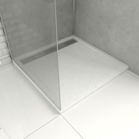 Aurlane douchebak 90x90cm - wit versterkt acrylsteeneffect - antislip - MOON SQUARE LINEAR 90