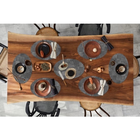 Placemats ovaal - Onderleggers - Ovale placemats - Tegels - Structuur - Grijs - 8 stuks