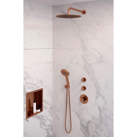 Brauer Copper Edition Regendouchesets inbouw - hoofddouche 30cm - Wandarm - met inbouwdeel - Gladde knoppen - handdouche Rond 1 stand - PVD - geborsteld koper