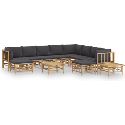 vidaXL-12-delige-Loungeset-met-kussens-bamboe-donkergrijs