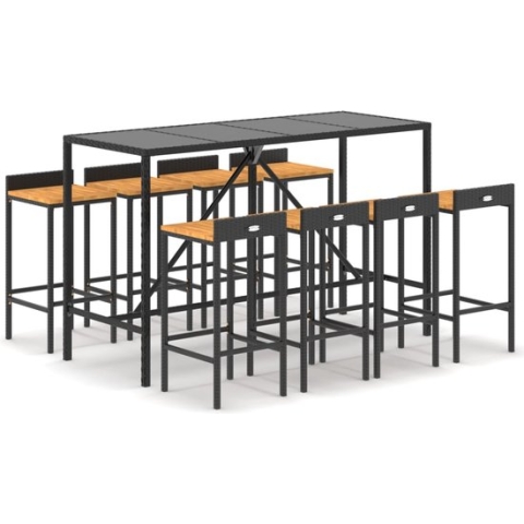 vidaXL-9-delige-Tuinbarset-poly-rattan-en-massief-acaciahout-zwart