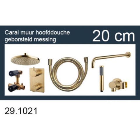 Wiesbaden Caral one-pack inbouwthermostaatset - hoofddouche rond 20cm - type 402 - geborsteld messing