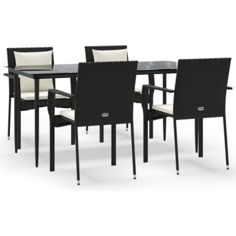 vidaXL-5-delige-Tuinset-met-kussens-poly-rattan-zwart