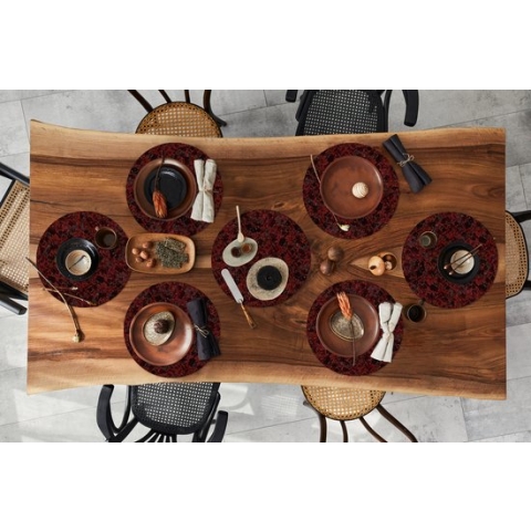 Ronde placemats - Onderlegger - Placemats rond - Graniet print - Patronen - Roest print - Rood - 8 stuks