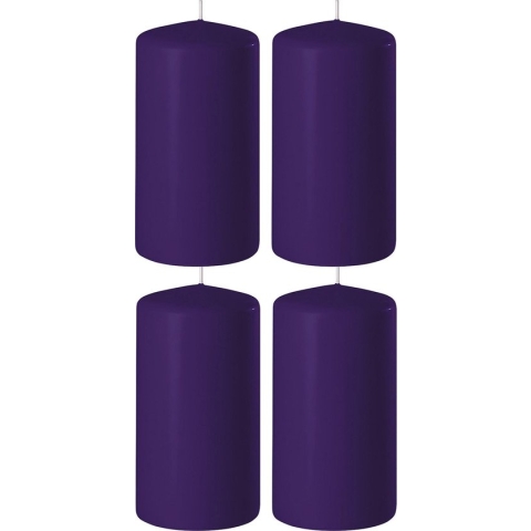 4x Paarse cilinderkaarsen/stompkaarsen 6 x 12 cm 45 branduren - Geurloze kaarsen paars - Woondecoraties