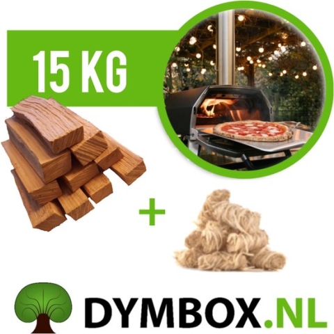 Pizzahout 3x11cm passend multi-fuel model pizzaovens | 15kilogram pizza hout Beuk incl. aanmaakwokkels | Dymbox | o.a. geschikt voor Ooni Karu pizzza oven