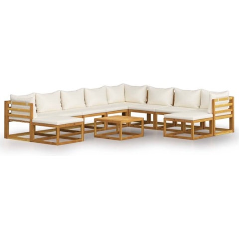 vidaXL-11-delige-Loungeset-met-kussens-massief-acaciahout-crème