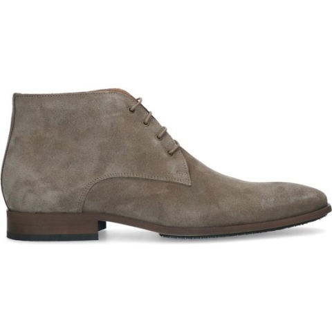 Manfield - Heren - Taupe suède veterschoenen - Maat 42