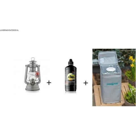 Feuerhand olielamp / stormlantaarn verzinkt + Feuerhand Transporttas  +1 ltr Farmlight lampolie