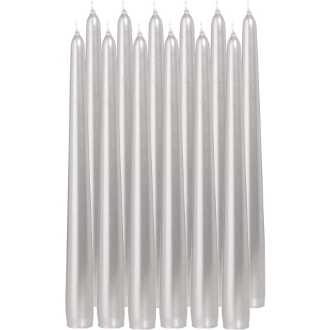 24x Zilveren dinerkaarsen 25 cm 8 branduren - Geurloze kaarsen - Tafelkaarsen/kandelaarkaarsen