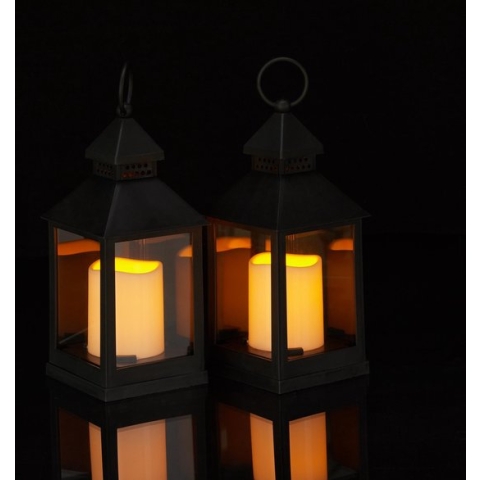 Relaxdays led lantaarn - set van 2 - vlameffect - sfeerverlichting - windlicht - zwart