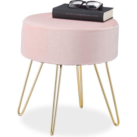 Relaxdays velvet poef - fluwelen kruk - hocker - design krukje - modern - 40x40 roze goud