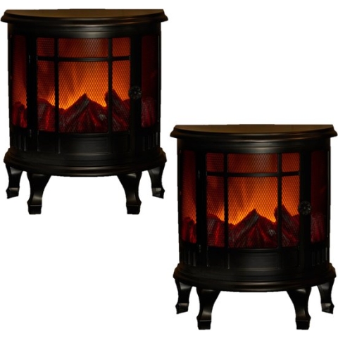 2x stuks sfeerhaarden/open haard zwart met led verlichting L30 x B16 x H35 cm - Woondecoratie/kerstversiering verlichting