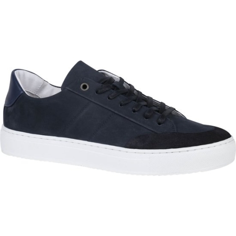 Suitable - Nubuck Skave Sneaker Donkerblauw - Schoenmaat 43cm - Suede,Leer Heren Veterschoenen