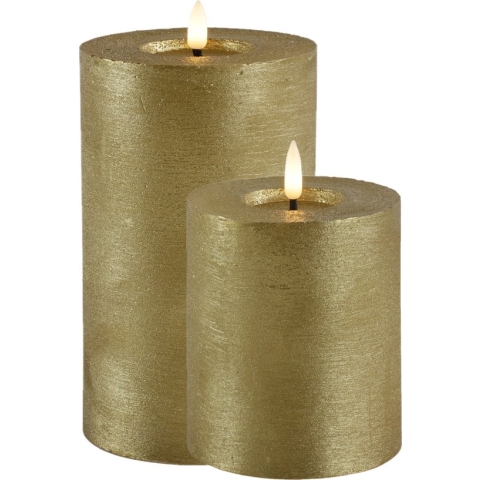 LED kaars/stompkaars set - 2x st - goud - H10 en H15 cm - timer - warm wit