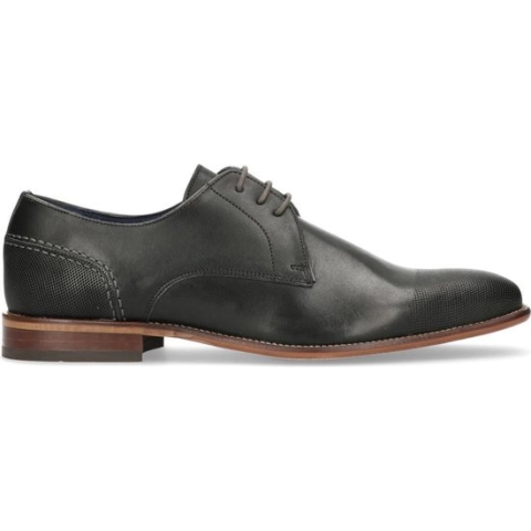 Manfield - Heren - Zwarte leren veterschoenen - Maat 42