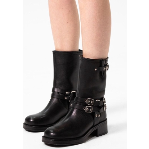 Sacha - Dames - Zwarte buckle biker enkelboots - Maat 38