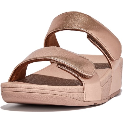 Fitflop Slipper Lulu Adjustable Leather Slides Rose Gold