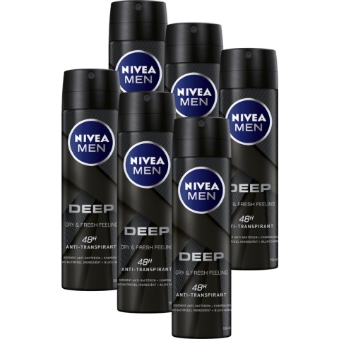 NIVEA MEN Deep Deodorant Spray - 6 x 150 ml - Voordeelverpakking
