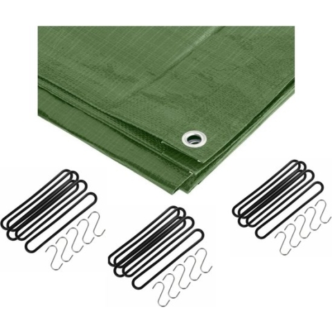 Fostex - Afdekzeil camouflage groen 4.7 x 3.6 meter met 20x spanrubbers en S-haken