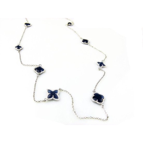 model Fiori gemengde motieven collier in zilver donkerblauwe gemengde motieven
