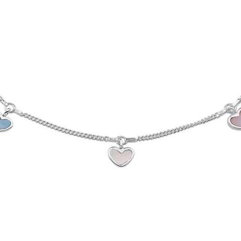 YO&NO - Ketting - Zilver -  Gourmet - Hartjes - Parelmoer - 1,8mm - 38cm - Kinderen - Gerhodineerd - Zilver 925